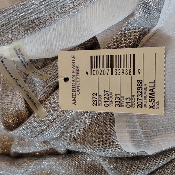 Y2K AEO Flowy Silver Sparkle & Sheer Top Sz. XS NWT - Picture 13 of 13